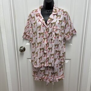 Bouffants Broken Hearts Pajama Set Women Pink Cheetah in Heels Top Shorts -‎ XL